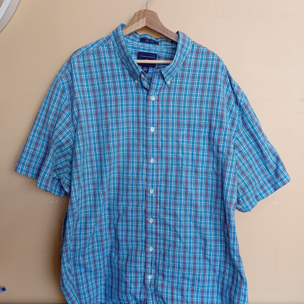 Saddlebred Men's Blue and White Plaid Button Down Shirt
